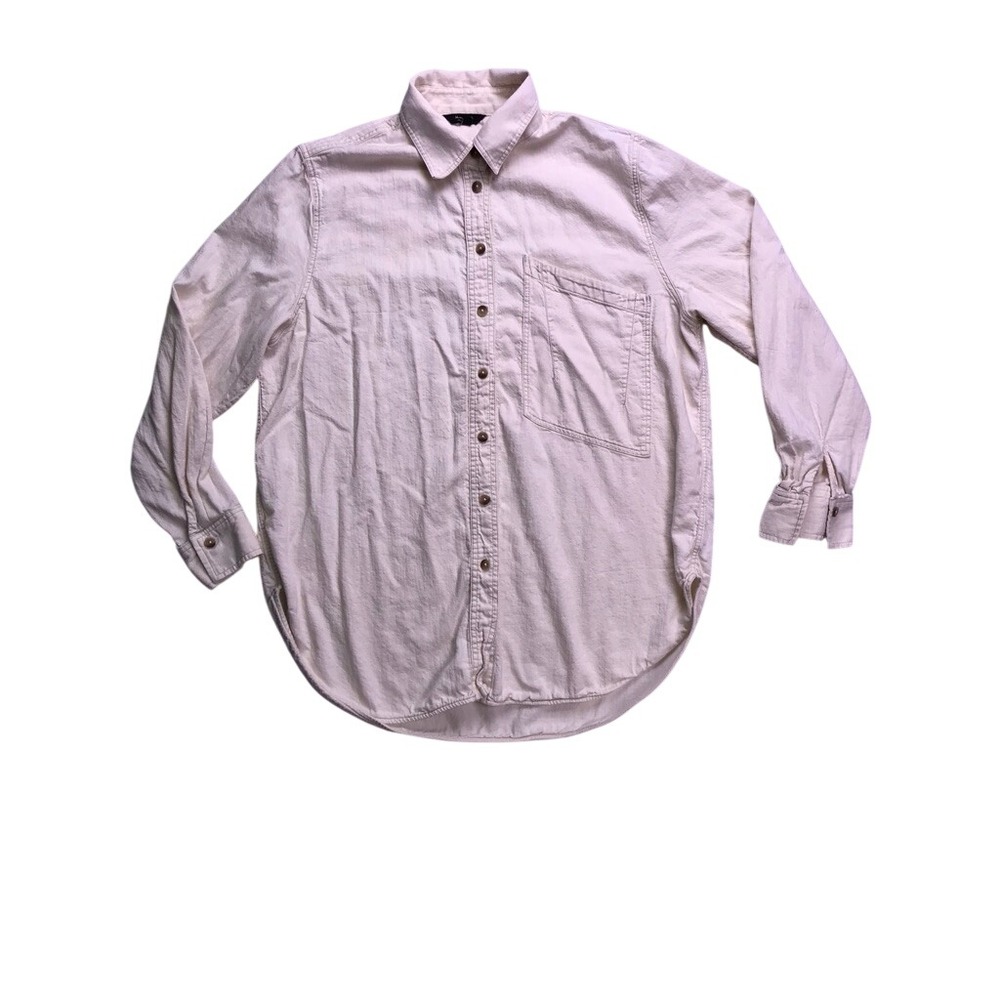 Massimo Dutti Button Down Shirt Mens Size M Cream Cotton Long Sleeve Pocket